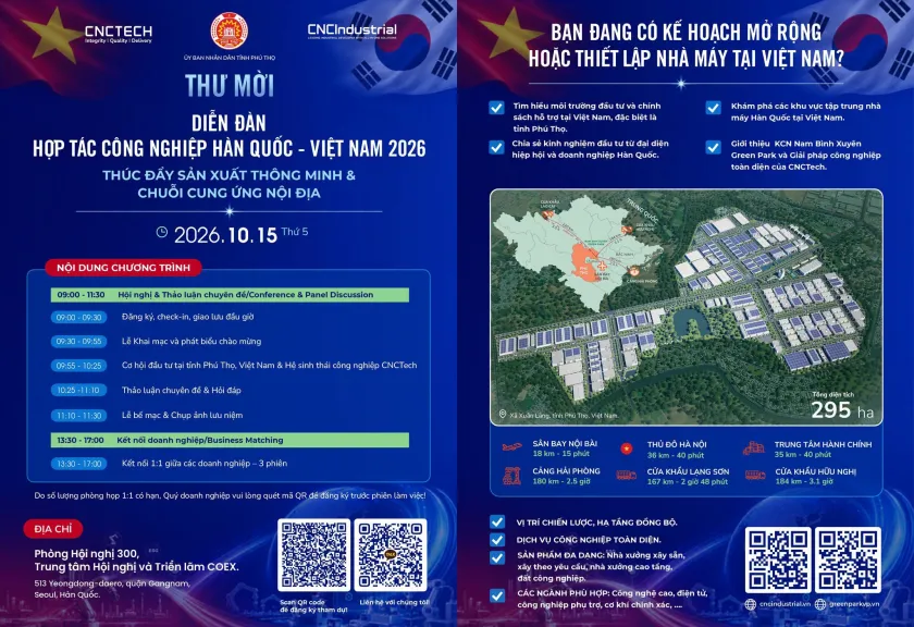 Hé lộ lịch trình Diễn đàn Hợp tác Công nghiệp Hàn Quốc – Việt Nam 2026 tại Seoul